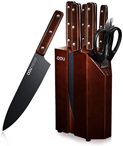 OOU Kitchen Knife Block Set - 8 Pieces High Carbon Stainless Steel Kitchen  Knife Sets, Anti-Rust Black Knife Set with Ebony Wood Block - limit offer  in 2022 